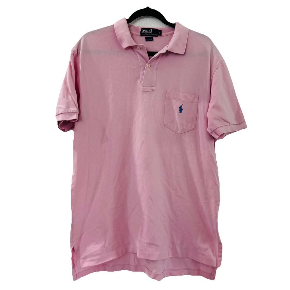 Ralph Lauren Mens Pink Pique Polo Shirt Sz L Preppy Classic